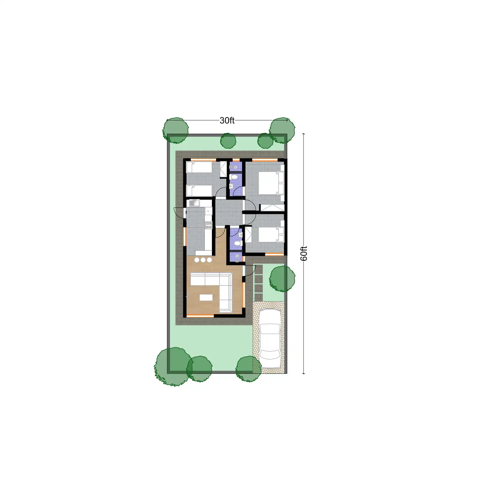 3 Bedroom Bungalow - ID 31171 - 31171 - 30X60-1.jpg from Inuua Tujenge house plans with 3 bedrooms and 2 bathrooms. ( bungalow )