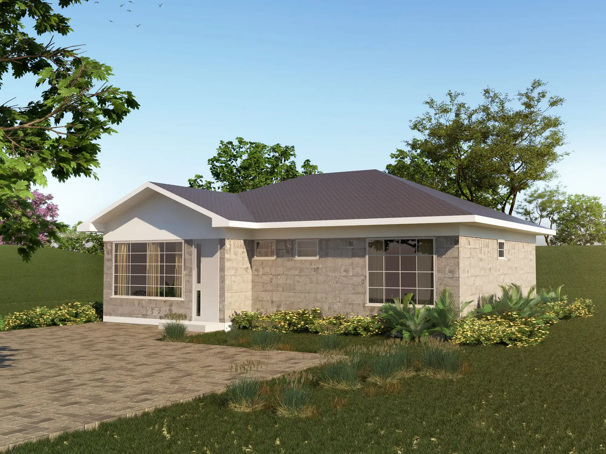 3 Bedroom Bungalow -ID 3131 - 3 BED BNGL TP3 OP1_RENDER_edited.jpg from Inuua Tujenge house plans with 3 bedrooms and 2 bathrooms. ( bungalow )