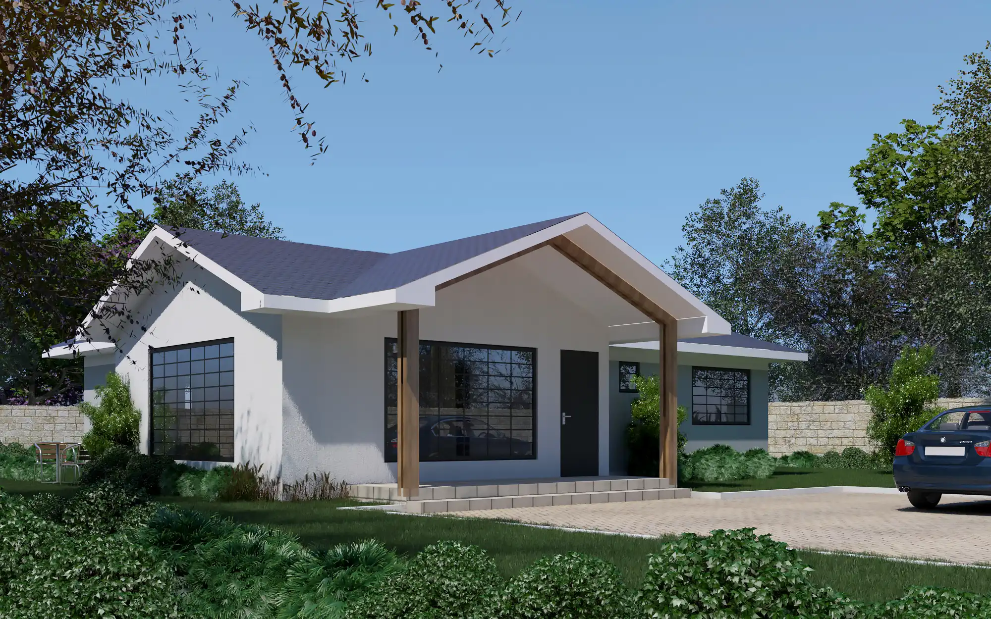 3 Bed Bungalow -ID 3161 - 3161_front.jpg from Inuua Tujenge house plans with 3 bedrooms and 2 bathrooms. ( bungalow )