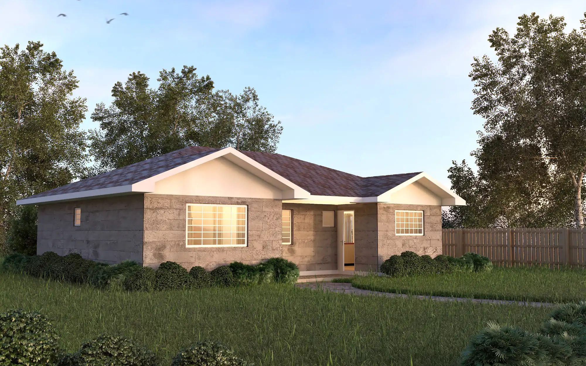 3 Bedroom Bungalow - ID 3162 - 3 BED BNGL TP6 OP1 REAR.jpg from Inuua Tujenge house plans with 3 bedrooms and 2 bathrooms. ( bungalow )