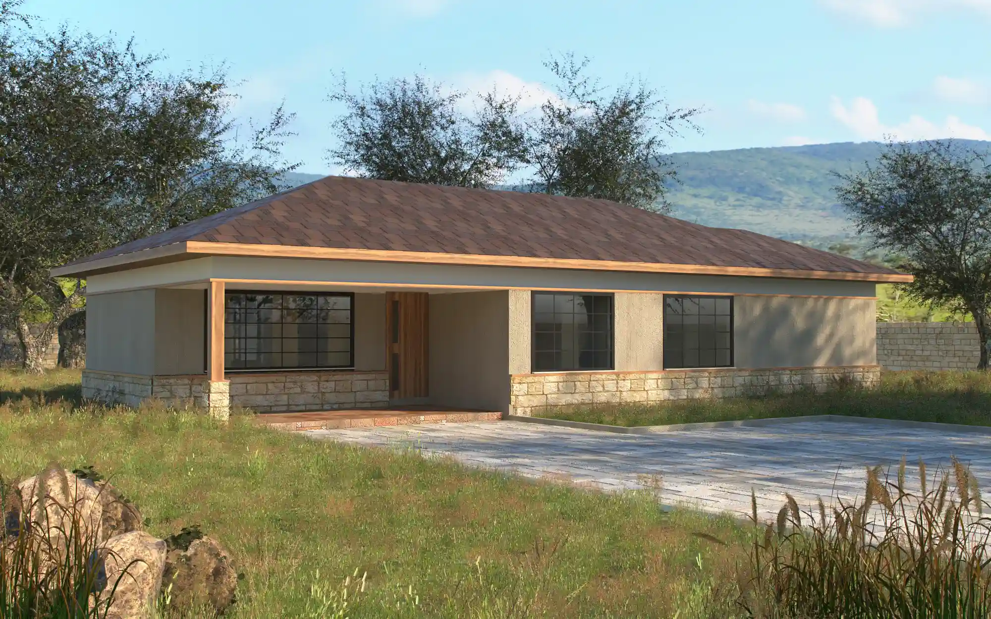 4 Bedroom Bungalow -ID 4121 - 4 BED BNGL TP2 OP1 FRONT.jpg from Inuua Tujenge house plans with 4 bedrooms and 2 bathrooms. ( bungalow )