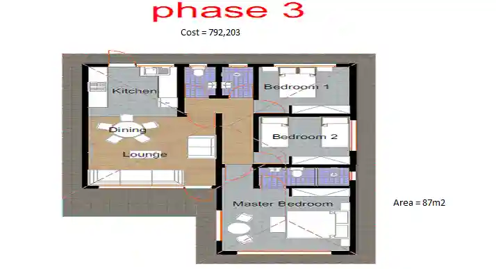 3 Bedroom Bungalow - ID 3191 - Annotation 2020-08-19 061320.png from Inuua Tujenge house plans with 3 bedrooms and 2 bathrooms. ( jengapolepole )