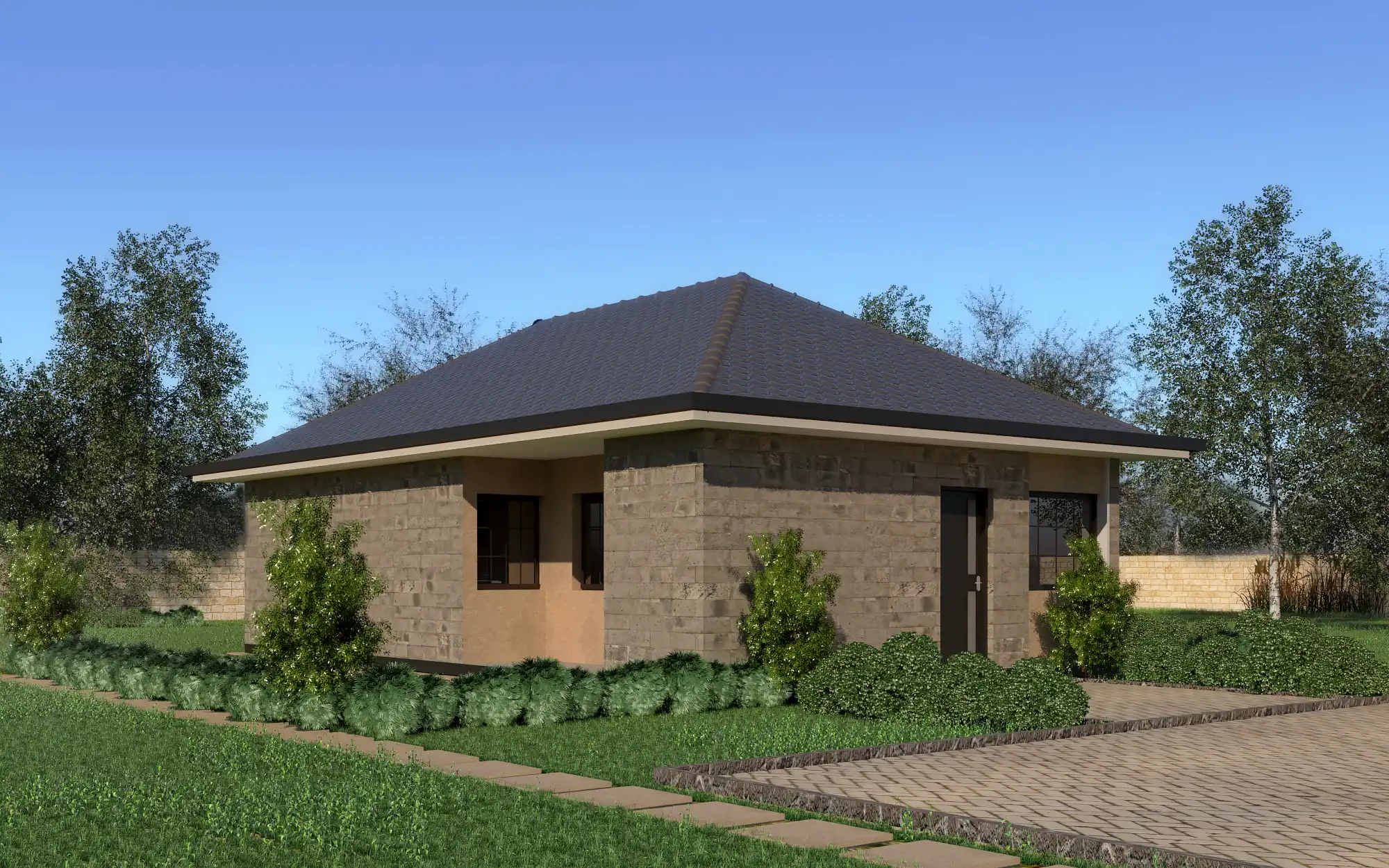 3 Bedroom Bungalow - ID 3181 - Front from Inuua Tujenge house plans with 3 bedrooms and 1 bathrooms. ( bungalow )