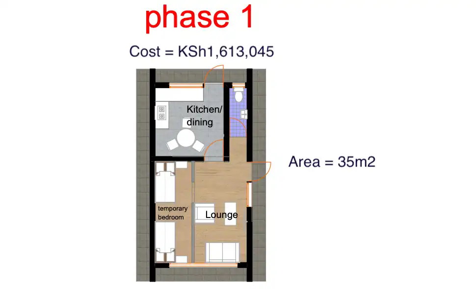 4 Bedroom Jenga Pole Pole Bungalow - ID 4161 - Phase 1 Rear from Inuua Tujenge house plans with 4 bedrooms and 3 bathrooms. ( jengapolepole )