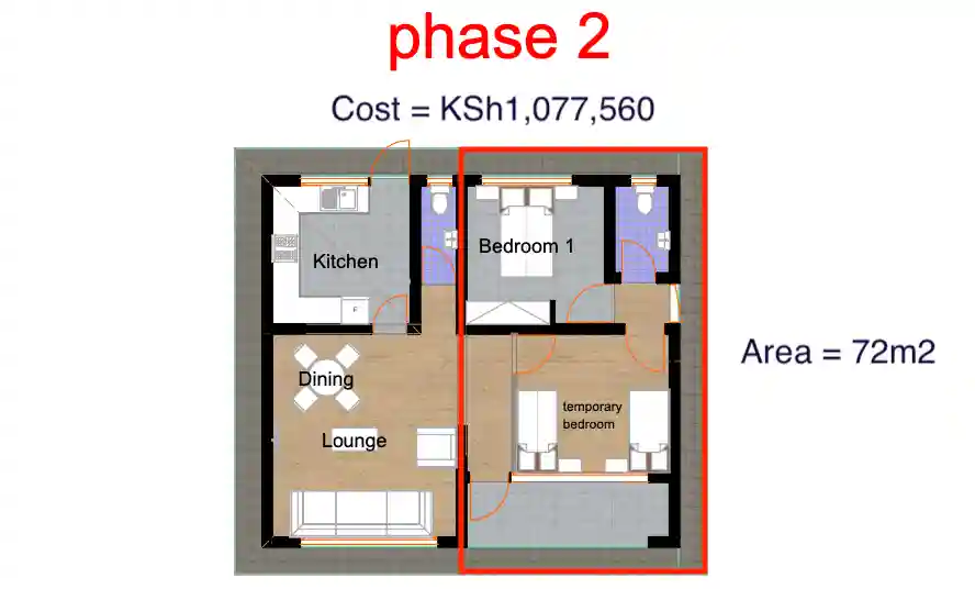 4 Bedroom Jenga Pole Pole Bungalow - ID 4161 - Phase 2 Rear from Inuua Tujenge house plans with 4 bedrooms and 3 bathrooms. ( jengapolepole )