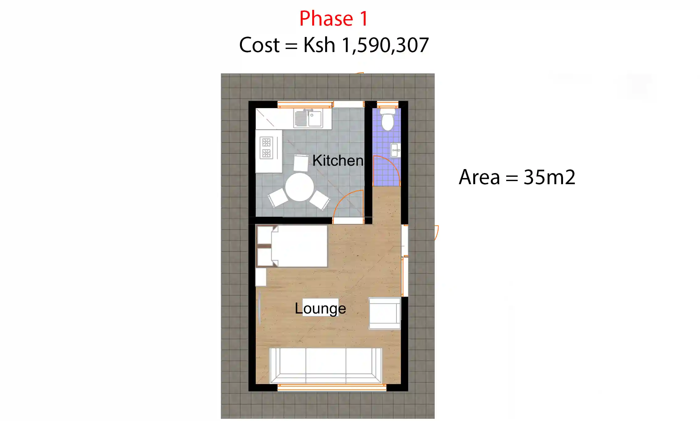 3 Bedroom Bungalow - ID 31101 - phase1plan.png from Inuua Tujenge house plans with 3 bedrooms and 2 bathrooms. ( jengapolepole )