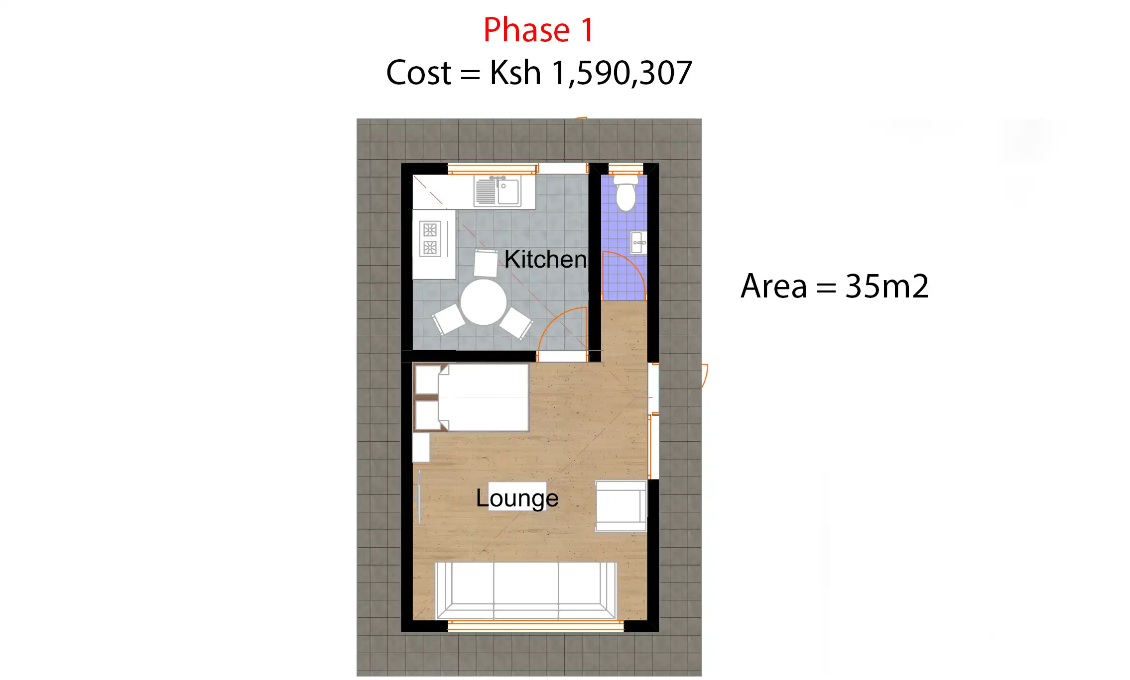 3 Bedroom Bungalow - ID 31101 - phase1plan.png from Inuua Tujenge house plans with 3 bedrooms and 2 bathrooms. ( jengapolepole )