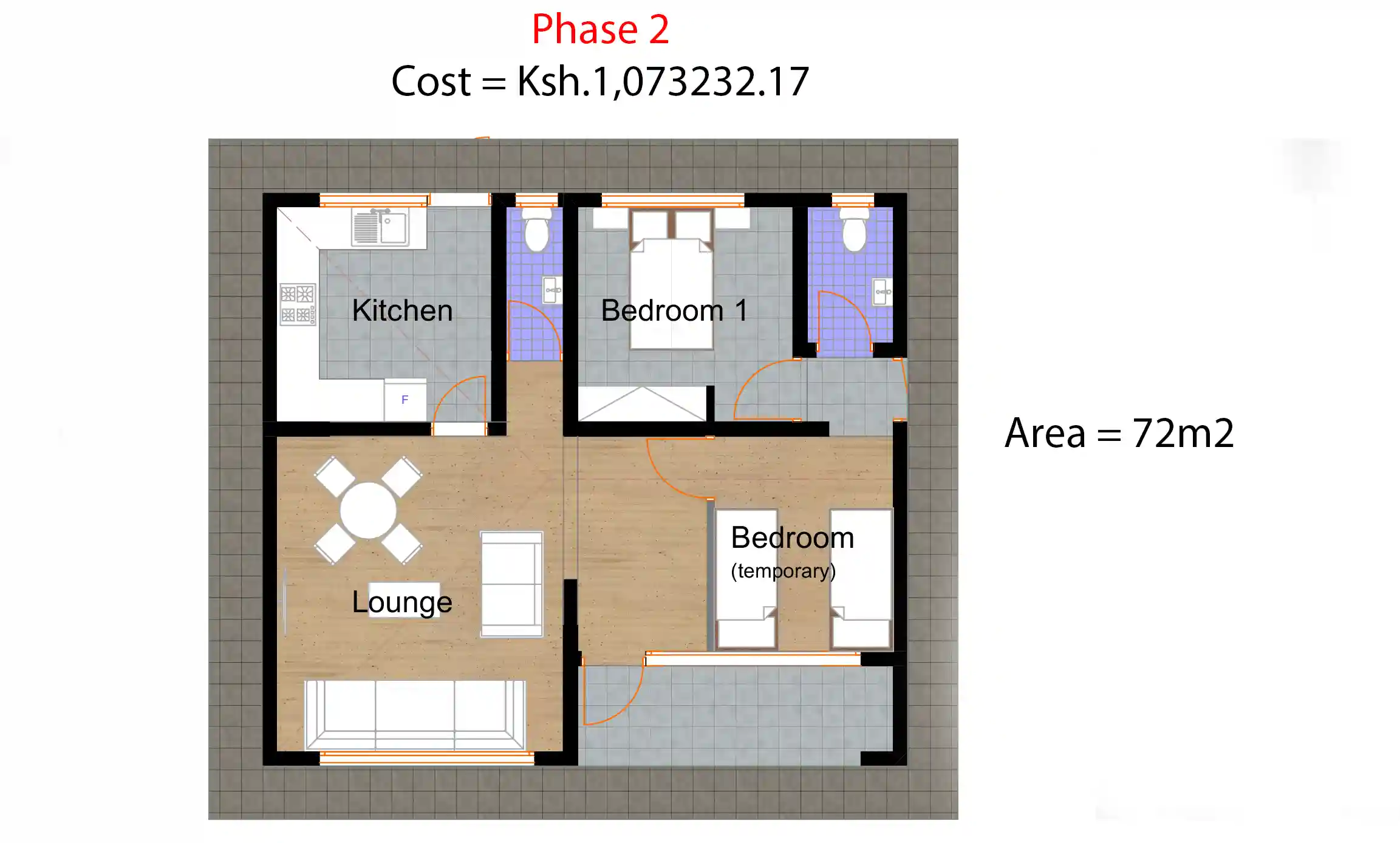 3 Bedroom Bungalow - ID 31101 - phase2plan.png from Inuua Tujenge house plans with 3 bedrooms and 2 bathrooms. ( jengapolepole )